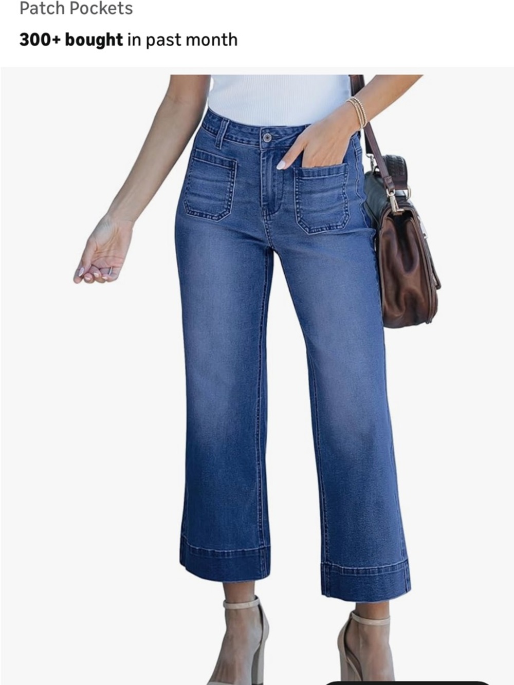 Women's Wide-Leg Crop Jeans in Medium Blue - Casual Patch Pocket